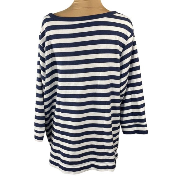 Croft & Barrow Navy White Stripe Top Pullover Lace-Up Size 2X - Picture 3 of 4